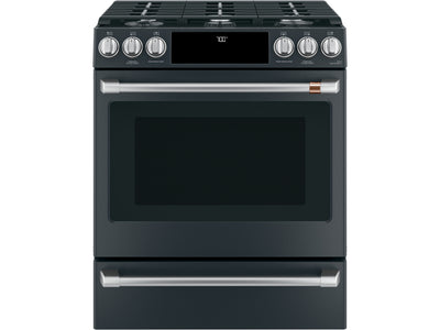 Café™ Matte Black 30" Slide-In Front Control Gas Oven with Convection Range and Air Fry (5.6 Cu.Ft) - CCGS700P3MD1