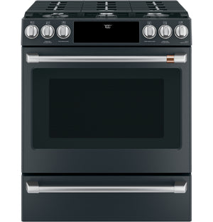 Café™ Matte Black 30" Slide-In Front Control Gas Oven with Convection Range and Air Fry (5.6 Cu.Ft) - CCGS700P3MD1