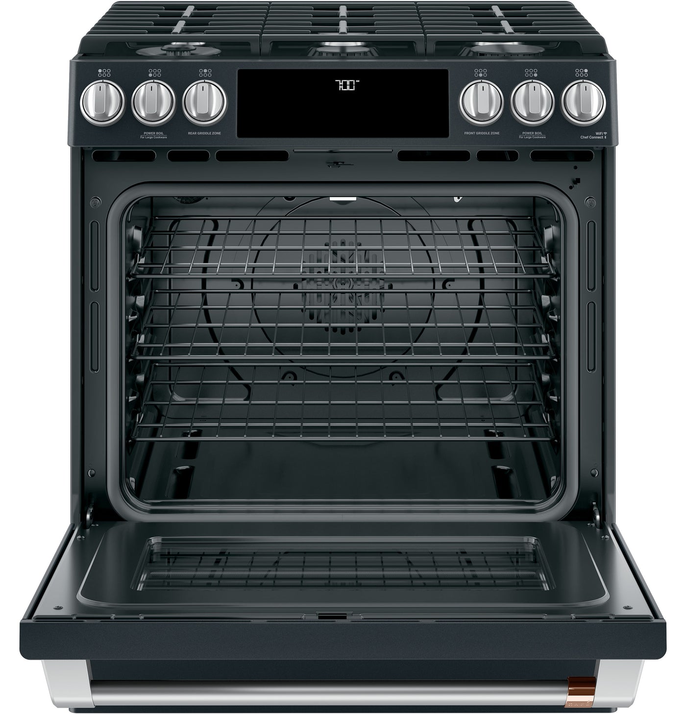Café™ Matte Black 30" Slide-In Front Control Gas Oven with Convection Range and Air Fry (5.6 Cu.Ft) - CCGS700P3MD1