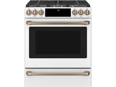 Café™ Matte White 30'' Slide-In Front Control Gas Oven with Convection Range and Air Fry (5.6 Cu.Ft) - CCGS700P4MW2