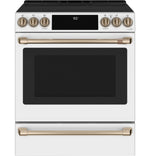 Café™ Matte White 30'' Slide-In Front Control Induction and Convection Range with Warming Drawer (5.7 Cu.Ft) - CCHS900P4MW2