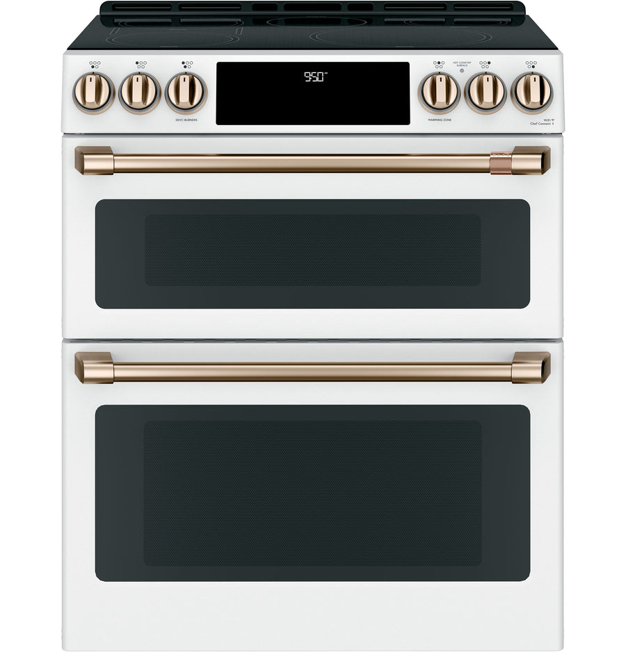 Café™ Matte White 30" Slide-In Front Control Induction and Convection Double Oven Range (7.0 Cu.Ft) - CCHS950P4MW2