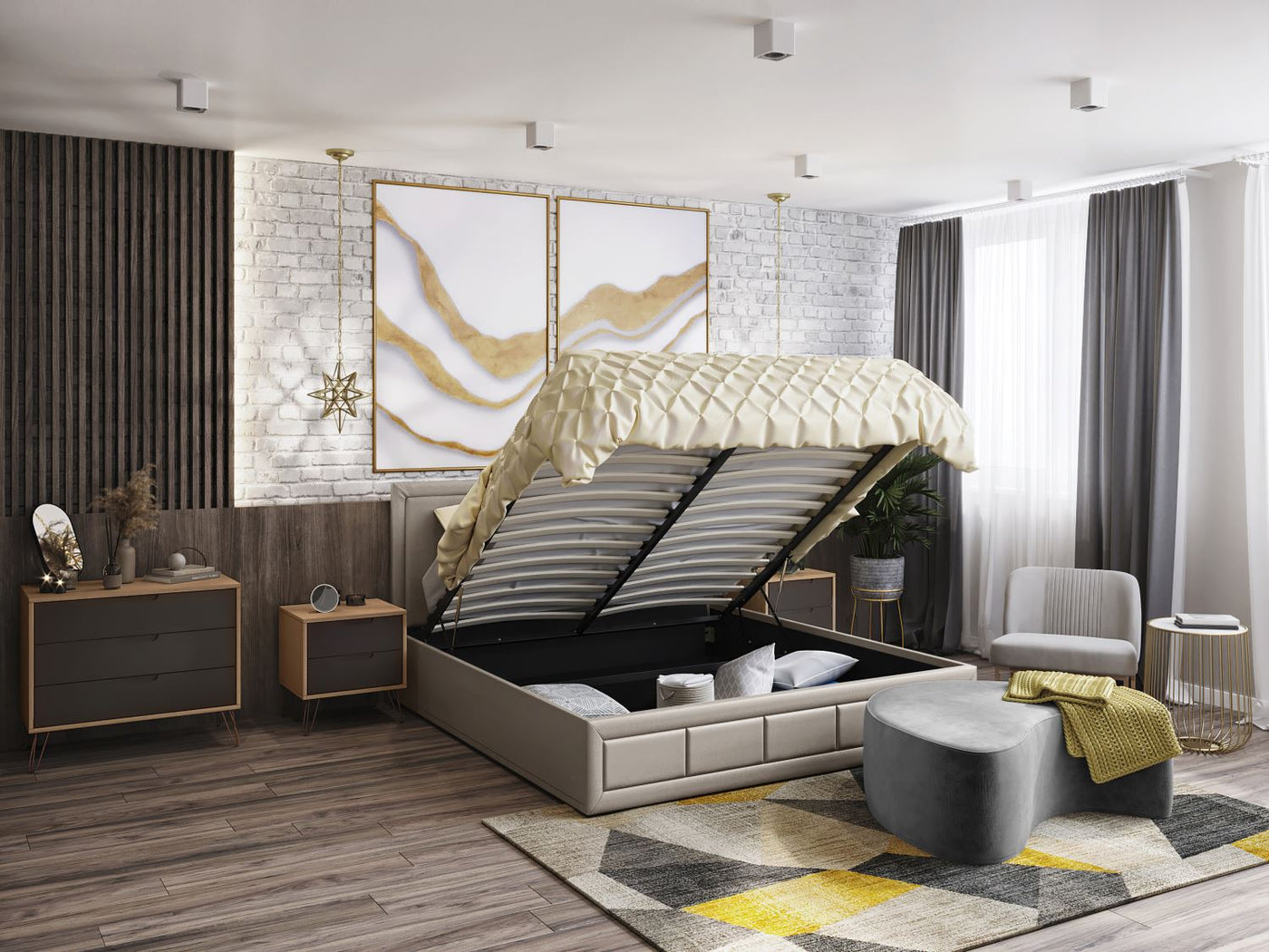 Conejo 3-Piece Queen Platform Lift Storage Bed - Beige