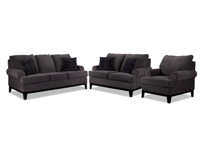 Crizia Sofa, Loveseat and Chair Set - Dark Grey