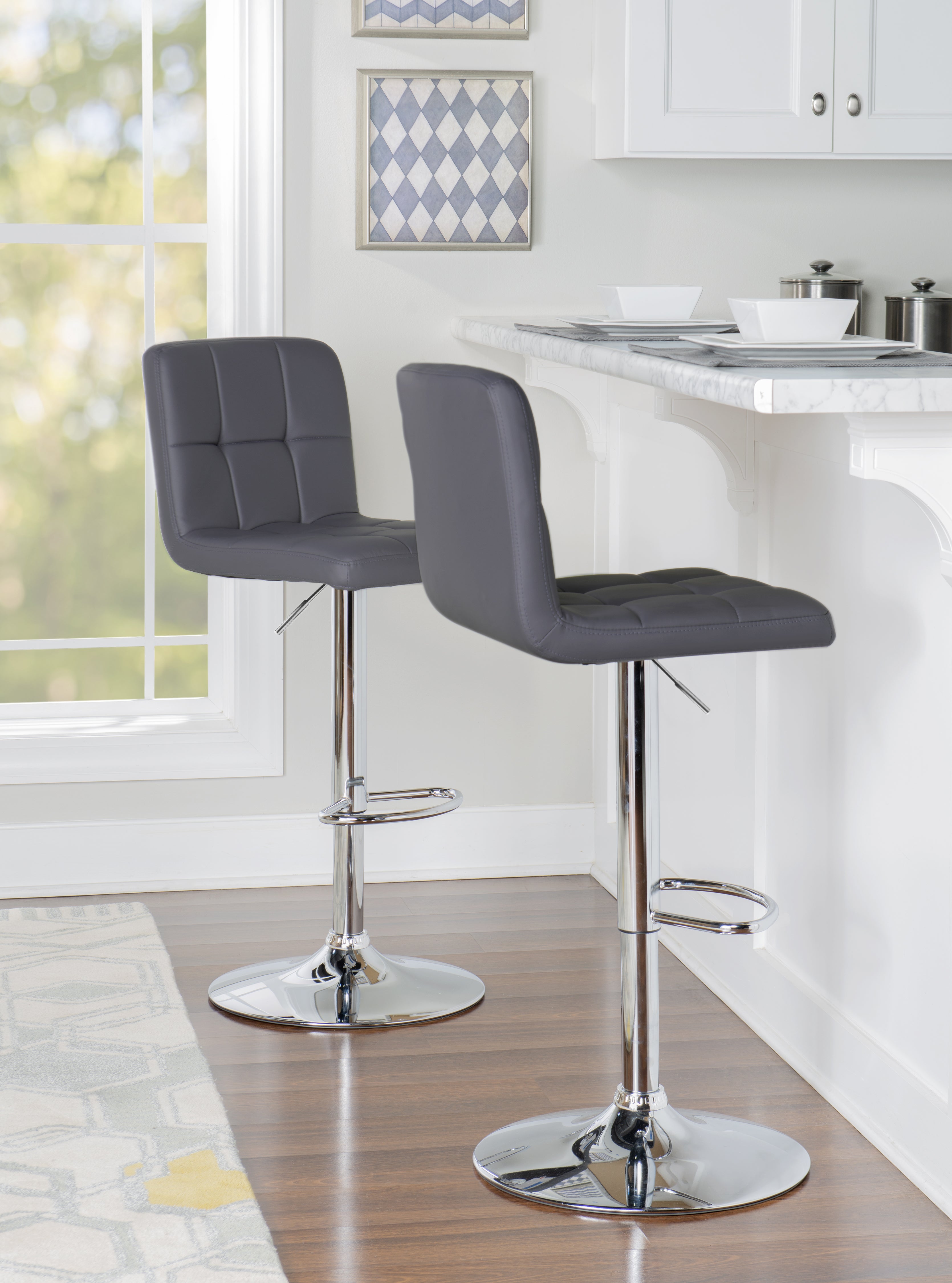 Brandt Bar Height Stool - Dark Grey, Chrome