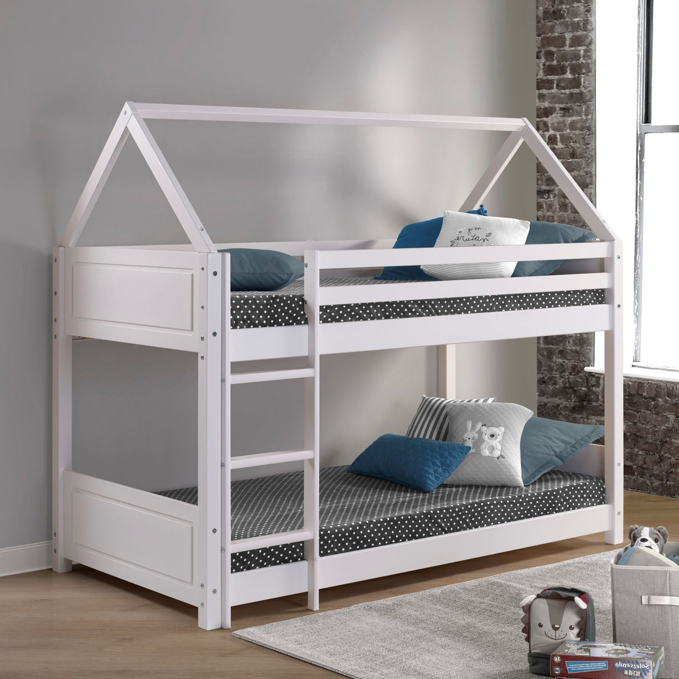 Twin over Twin Bunk Bed House White Leon's