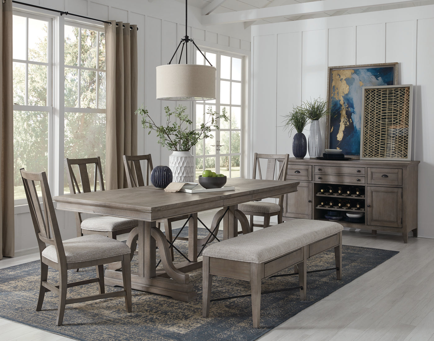 Paxton Place 6-Piece Dining Set With Bench - Greyish Brown