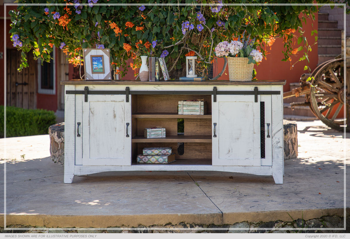 Pueblo 80" TV Stand - Weathered White