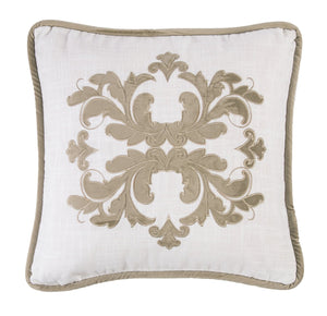 Roanake Embroidery Decorative Pillow - White / Tan