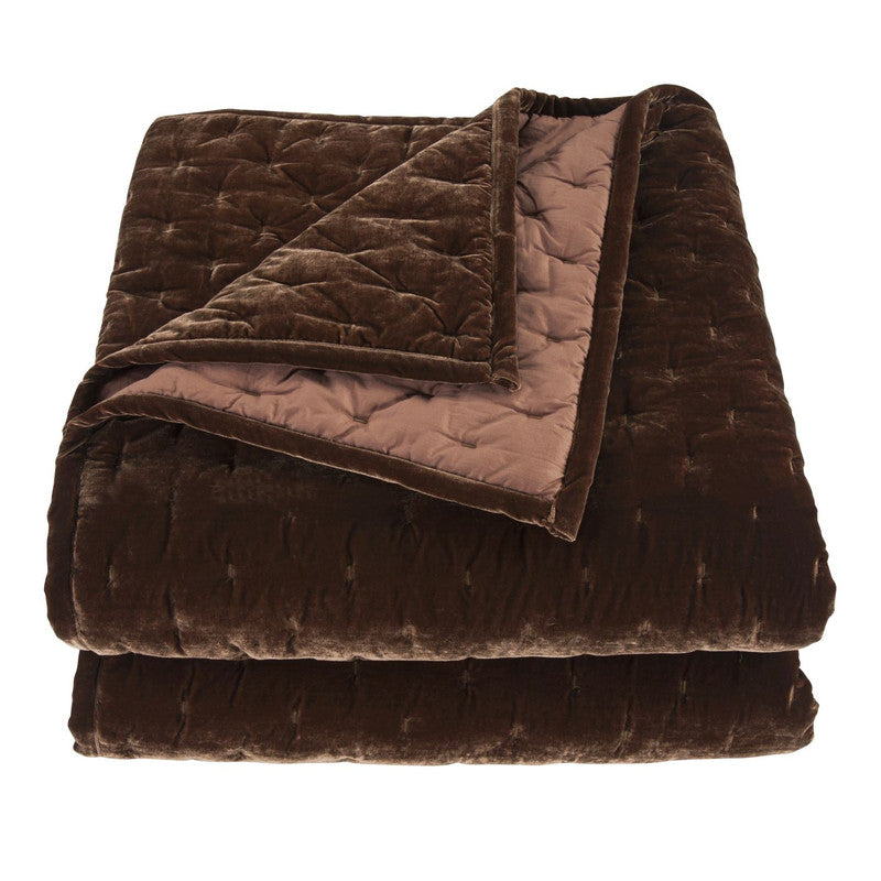 Sierpnia 3-Piece Silk Look Velvet Queen Quilt Set - Copper Brown