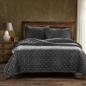 Sierpnia Silk Look Velvet Queen Quilt - Slate