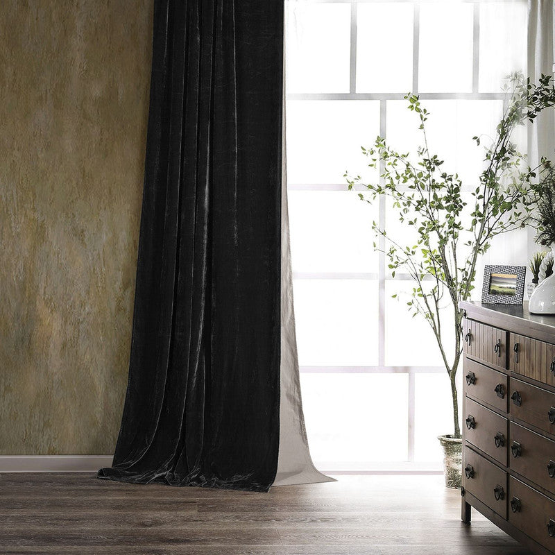 Sierpnia Silk Look Velvet Drapery Panel (108 X 48) - Black