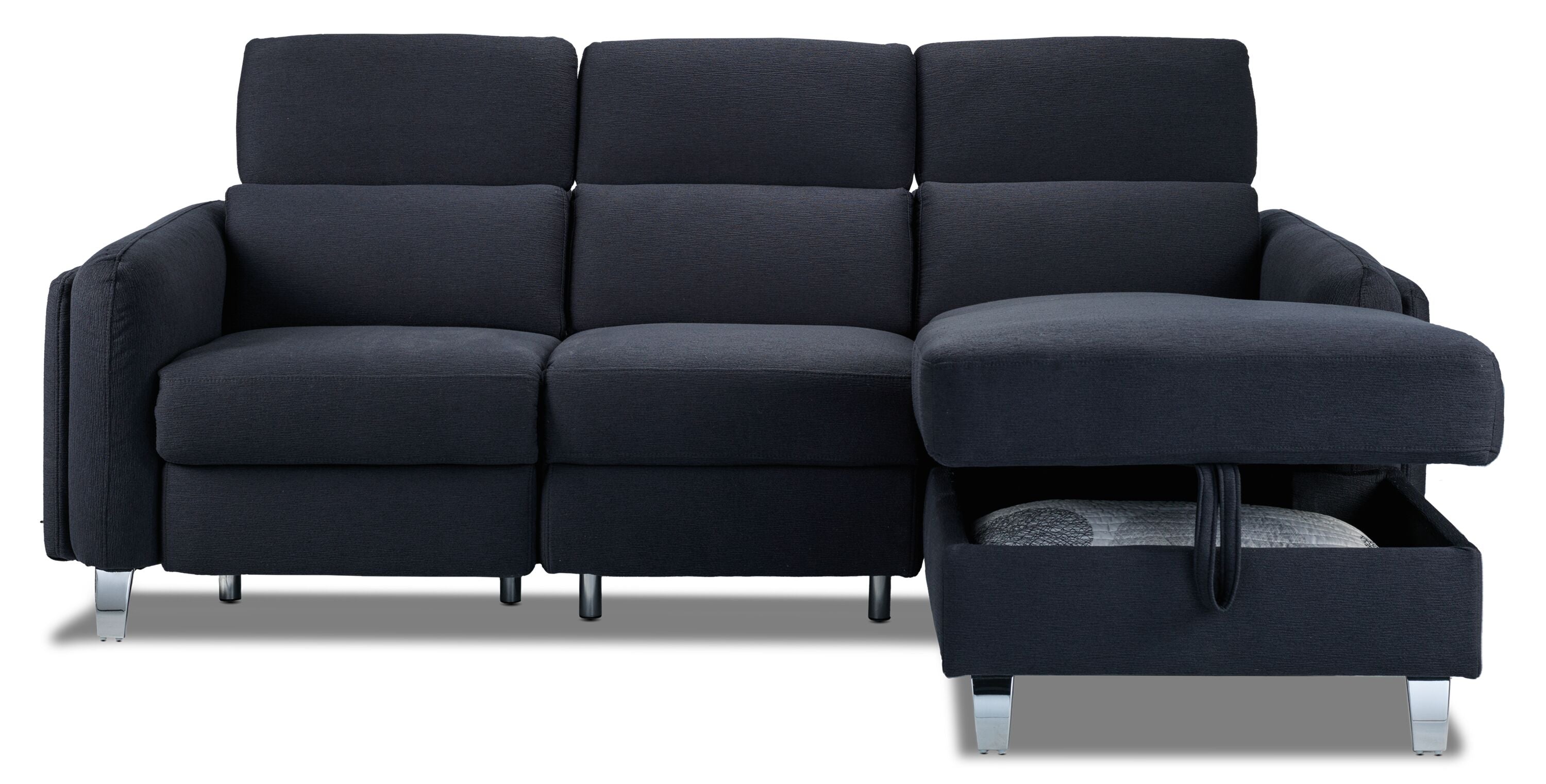 Reclining sectional with storage outlet chaise