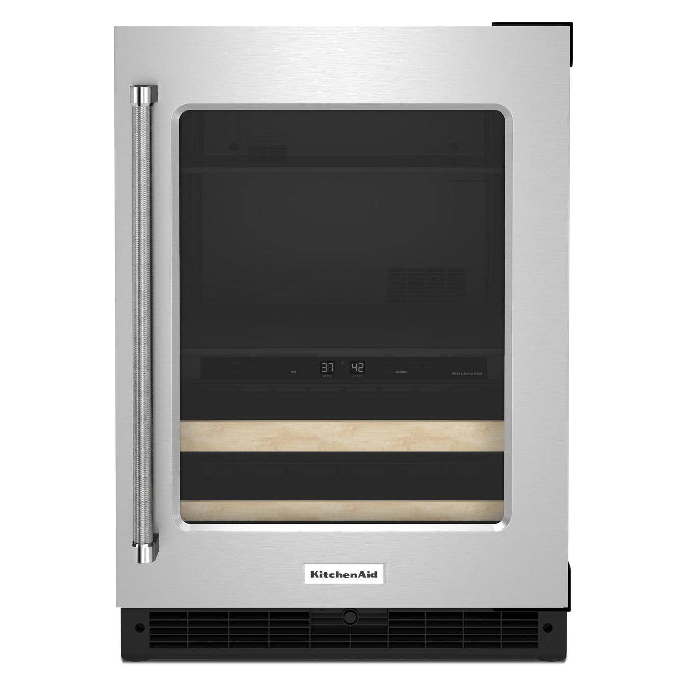 KitchenAid Stainless Steel 24" Beverage Centre with Glass Door and Wood-Front Racks (4.89 Cu.Ft) - KUBR214KSB