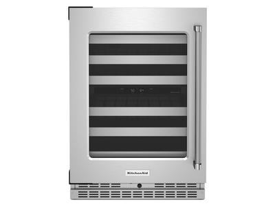 KitchenAid Stainless Steel Undercounter Wine Cellar with Glass Door and Metal-Front Racks ( 4.97 Cu. Ft ) - KUWL314KSS