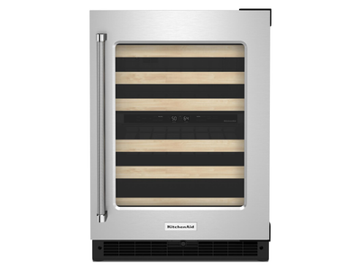 KitchenAid Stainless 24" Undercounter Wine Cellar with Glass Door and Wood-Front Racks ( 4.97 Cu.Ft ) - KUWR214KSB