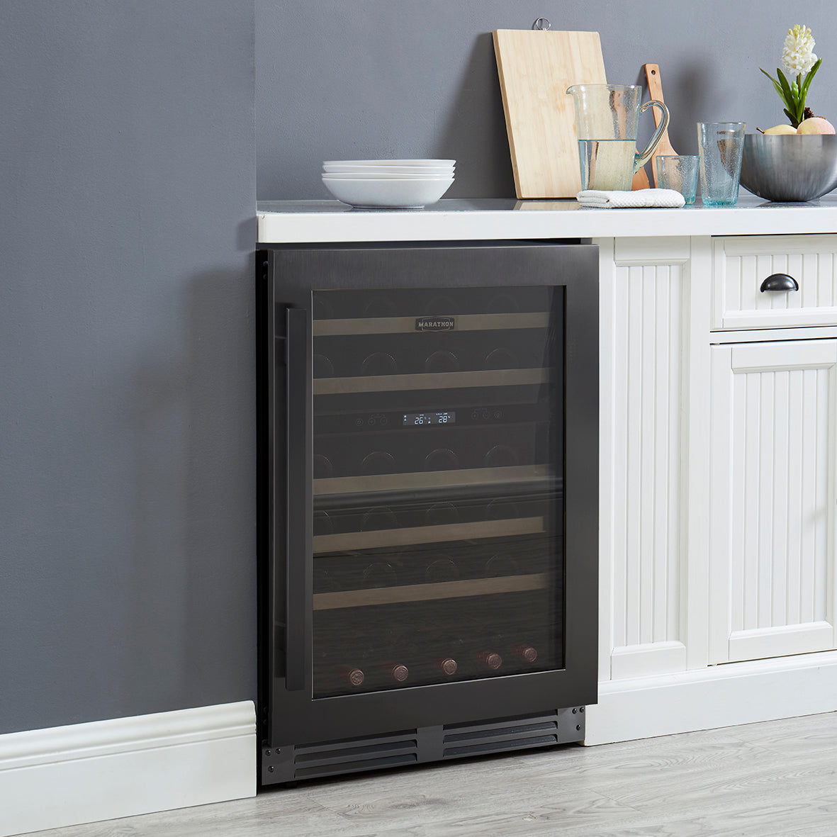 Marathon 24" Black Steel Dual Zone Undercounter Wine Cellar (5.4 cu. ft.) - MWC56-DBLS