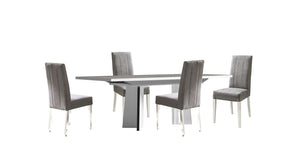 Mara 5-Piece Extendable Dining Set - White Lacquer, Grey