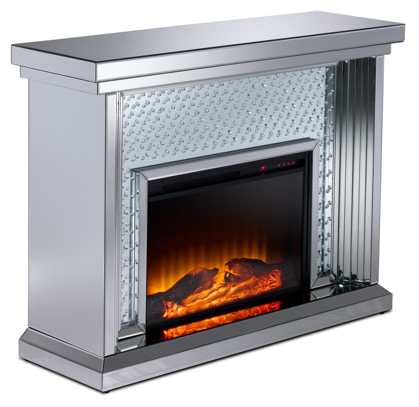 Miami Fireplace with Log Insert - Mirrored Glass