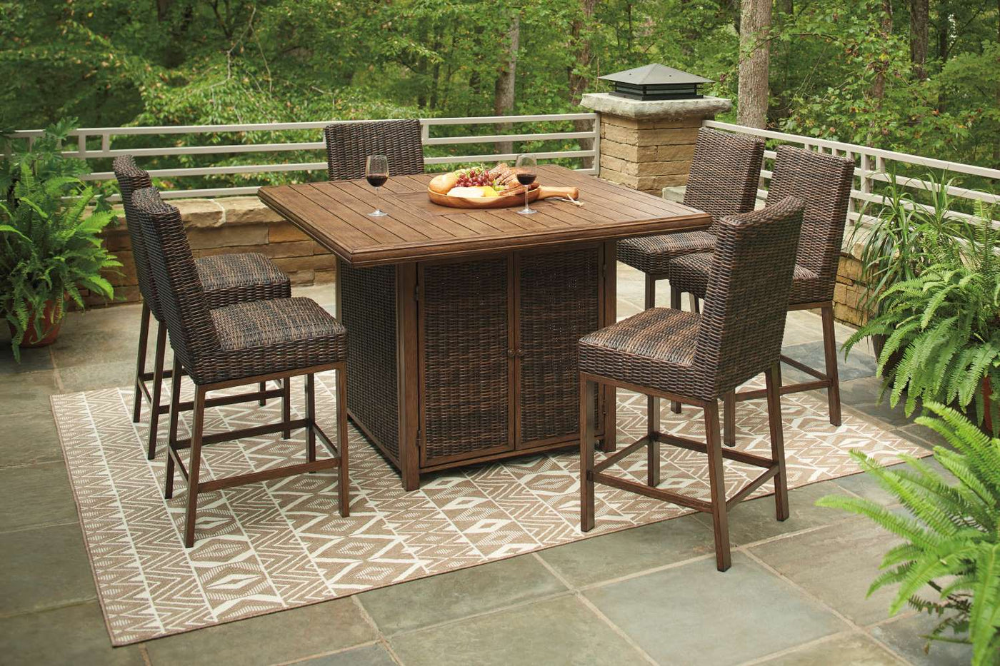 Paradise Trail - Outdoor Bar Height 7-Piece Dining Set - Brown