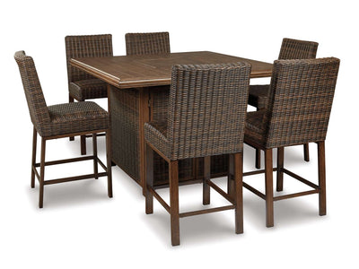 Paradise Trail - Outdoor Bar Height 7-Piece Dining Set - Brown