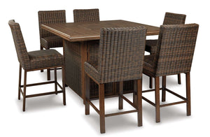 Paradise Trail - Outdoor Bar Height 7-Piece Dining Set - Brown