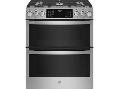 GE Profile Stainless Steel 30" Smart Slide-In Double Oven Gas Convection Range with Air Fry (6.7 Cu. Ft.) - PCGS960YPFS