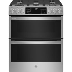GE Profile Stainless Steel 30" Smart Slide-In Double Oven Gas Convection Range with Air Fry (6.7 Cu. Ft.) - PCGS960YPFS