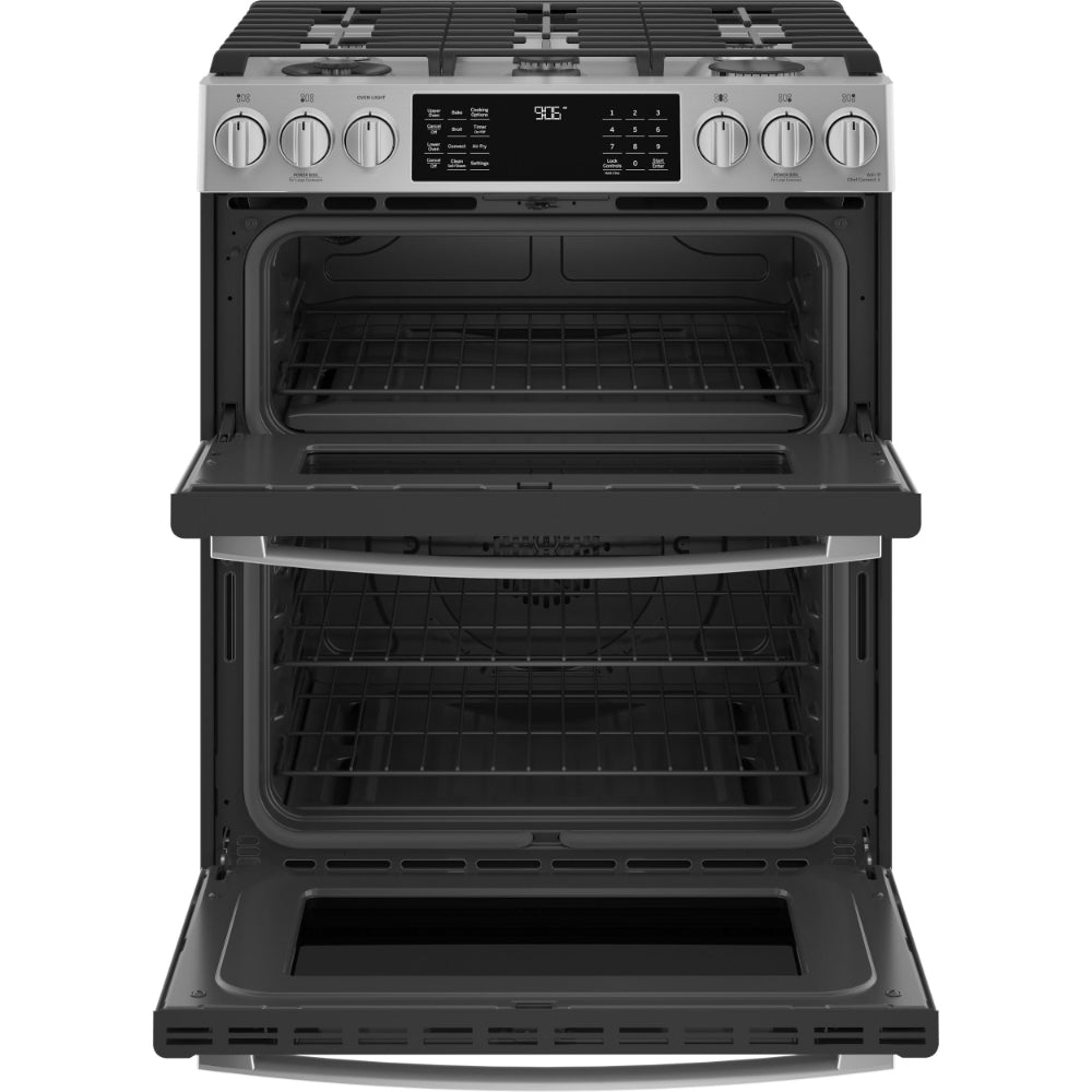 GE Profile Stainless Steel 30" Smart Slide-In Double Oven Gas Convection Range with Air Fry (6.7 Cu. Ft.) - PCGS960YPFS