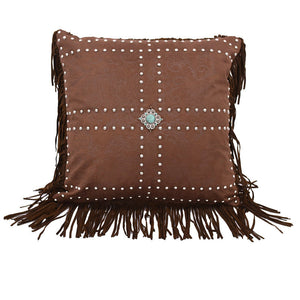 Jinetepe Fringe Faux Leather Decorative Pillow - Brown / Blue