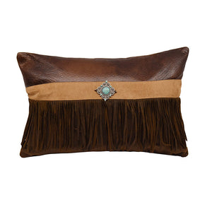 Jinetepe Fringe Faux Leather Decorative Pillow - Brown / Tan