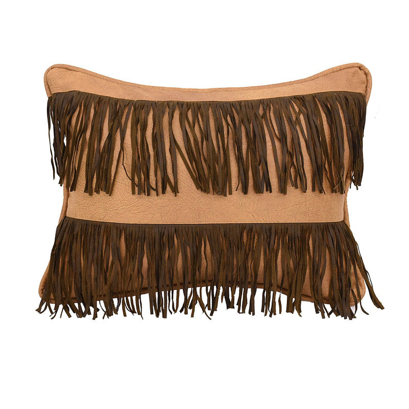 Jinetepe 16 x 21 Fringe Faux Leather Decorative Pillow - Tan / Dark Brown