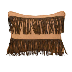 Jinetepe 16 x 21 Fringe Faux Leather Decorative Pillow - Tan / Dark Brown