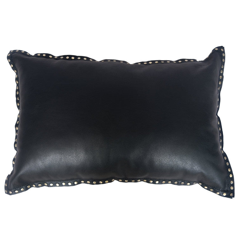 Oriente Genuine Leather Studded Decorative Pillow - Black