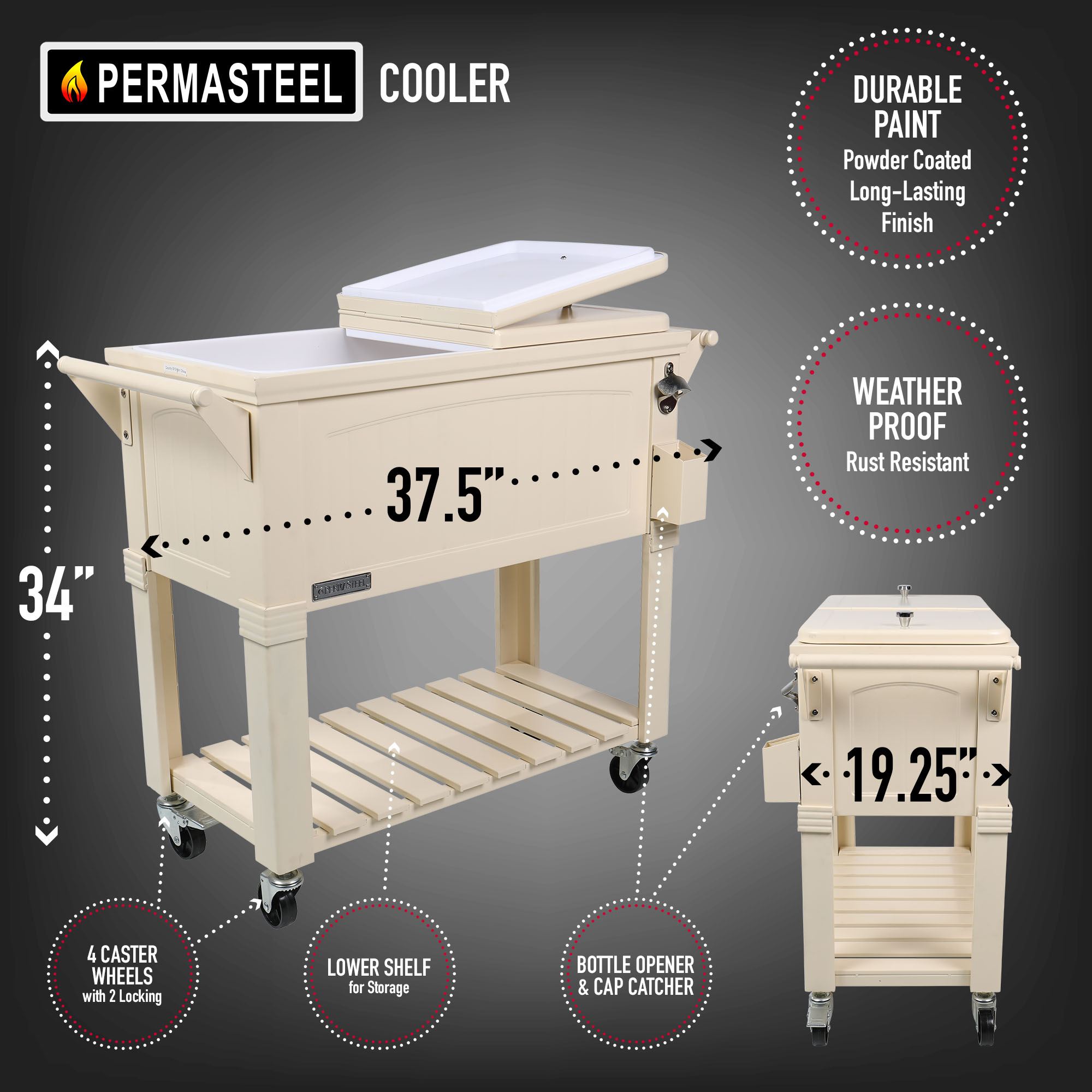 Permasteel 80Qt Furniture Style Patio Cooler - Cream