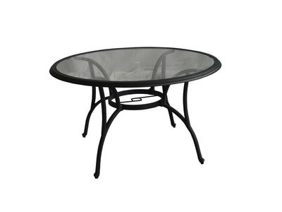 Hanlan 48" Round Outdoor Dining Table - Charcoal/Glass