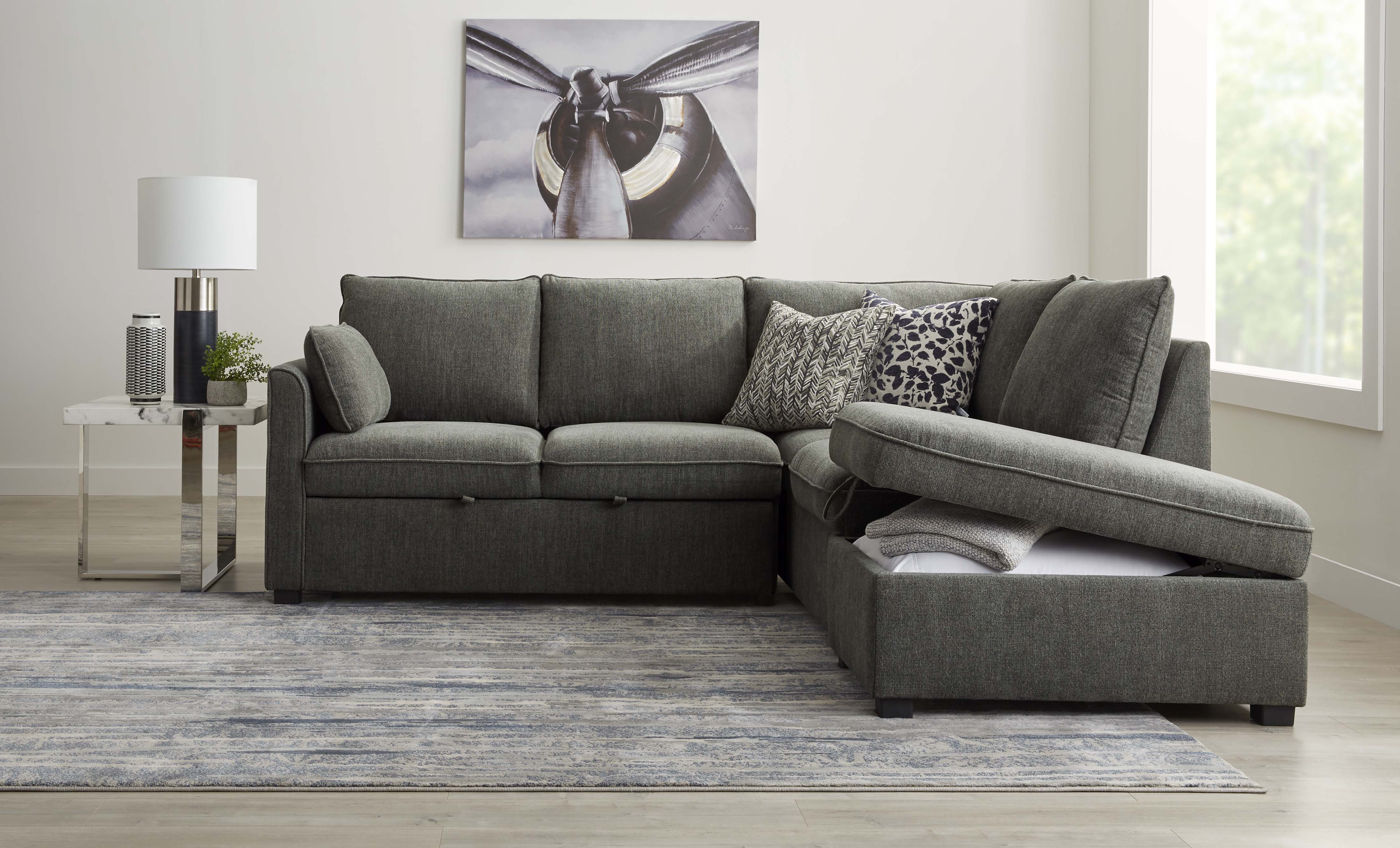 Portland 3-Piece Sectional with Left-Facing Pop-Up Bed - Grey