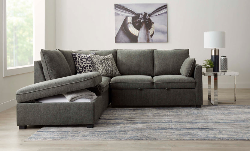 Portland 3Piece Sectional Right Facing Sofa Bed Grey Leon's