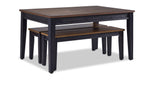 Caylie Noir 3-Piece Dining Set with Benches - Ebony, Driftwood