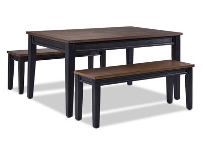Caylie Noir 3-Piece Dining Set with Benches - Ebony, Driftwood