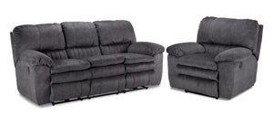 Reyes Power Reclining Sofa and Chair Set - Grey