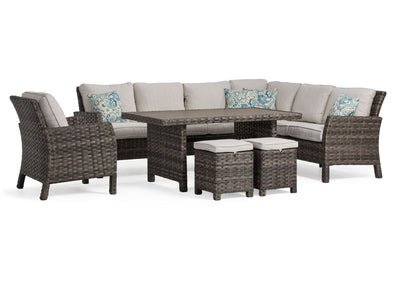 Acadia 6-Piece Outdoor Banquette Set - Grey, Beige