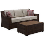 Brookland - 2-Piece Outdoor Sofa with Coffee Table - Brown, Beige