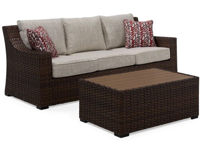 Brookland - 2-Piece Outdoor Sofa with Coffee Table - Brown, Beige