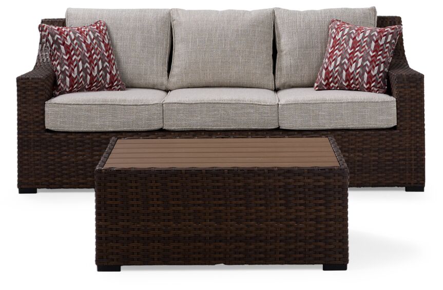 Brookland - 2-Piece Outdoor Sofa with Coffee Table - Brown, Beige