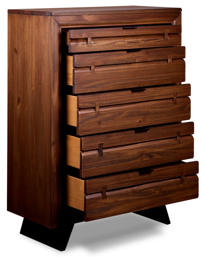 Camila 5 Drawer Chest - Rustic Brown