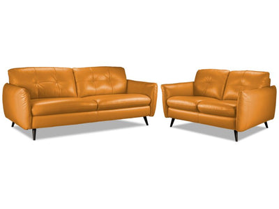 Carlino Leather Sofa and Loveseat Set - Honey Yellow