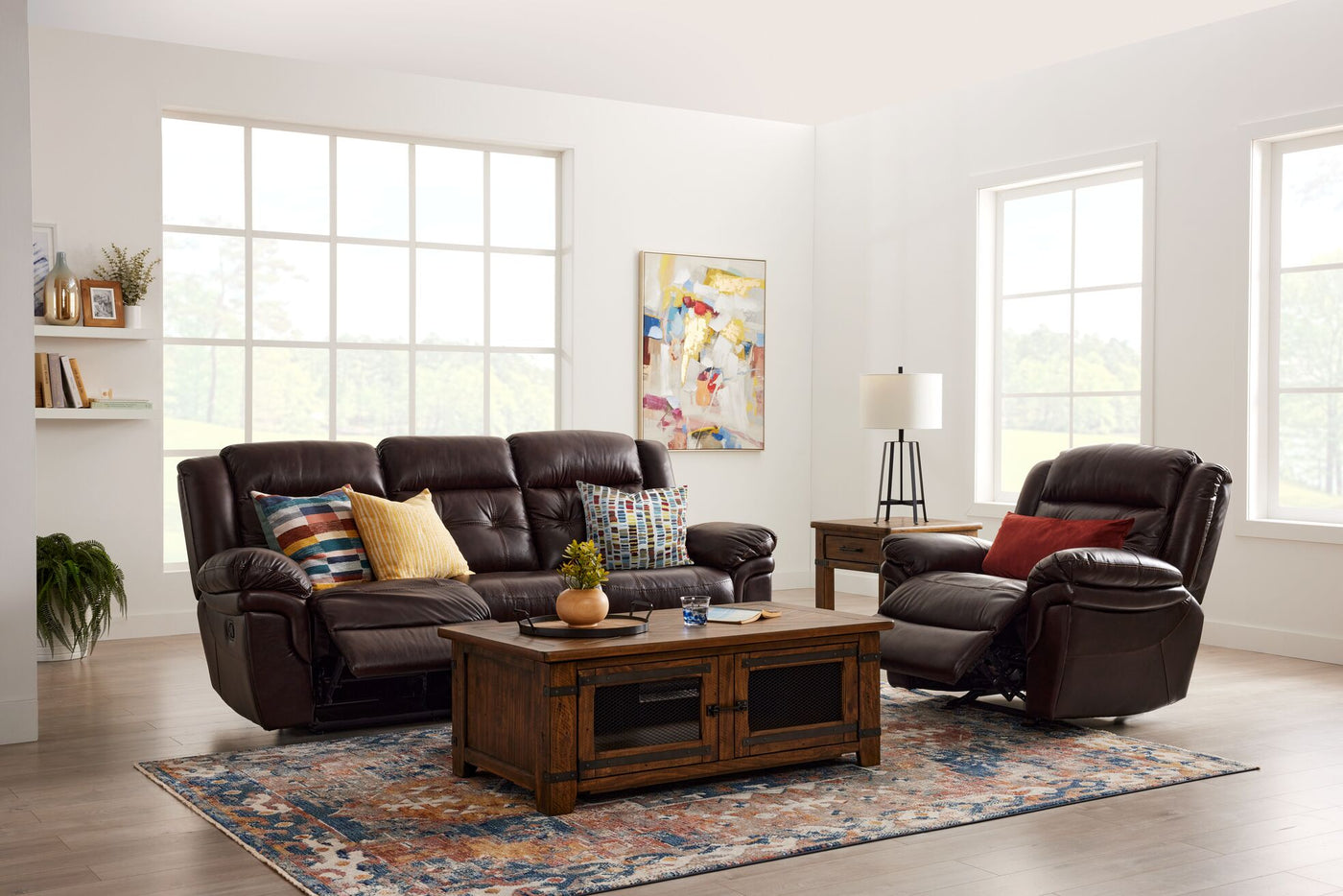 Cooper Leather Reclining Sofa and Loveseat with Console Set - Brown