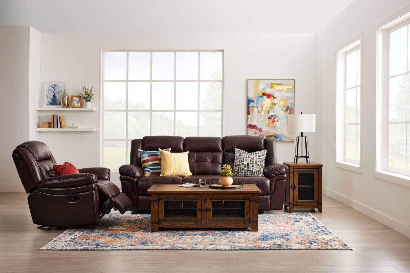 Cooper Leather Reclining Sofa and Loveseat with Console Set - Brown