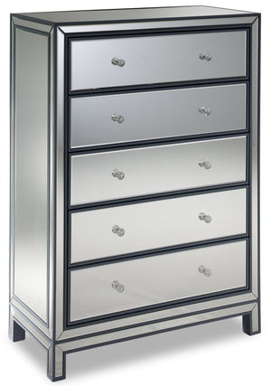 Crystal 5 Drawer Chest - Mirrored Glass